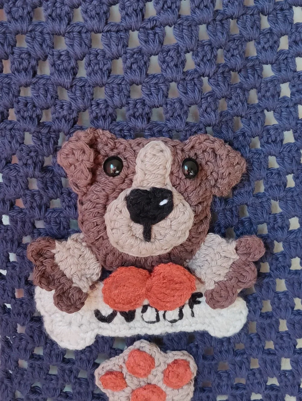 Handmade Crochet Dog Scarf - Navy with Dog Applique - 100% Cotton